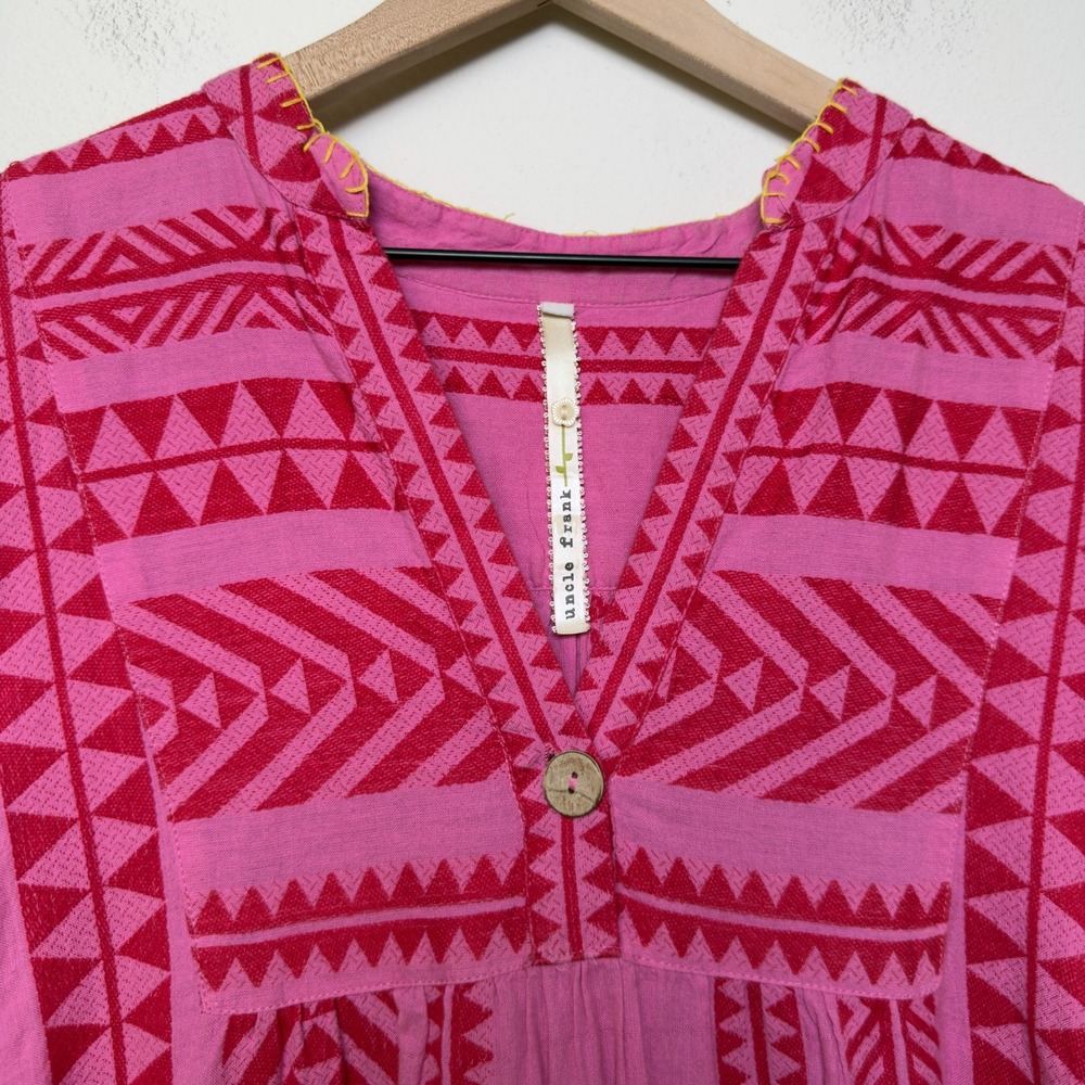 Anthropologie Uncle Frank Frankie Dress Medium Pink Patchwork Boho Western - Picture 3 of 11